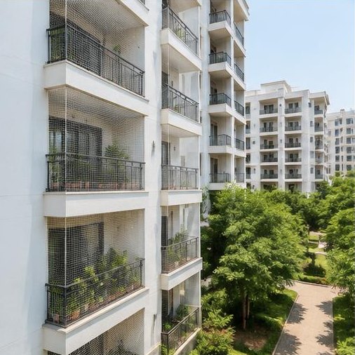 Indian residential apartments with protective nets on balconies